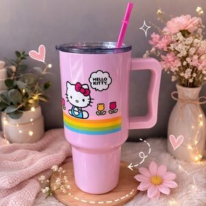 Hello Kitty Spring Stainless Steel Tumbler with Handle and Straw, 40 Ounces